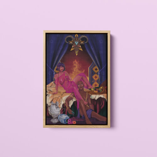 Devil Canvas Print with Natural Wood Frame