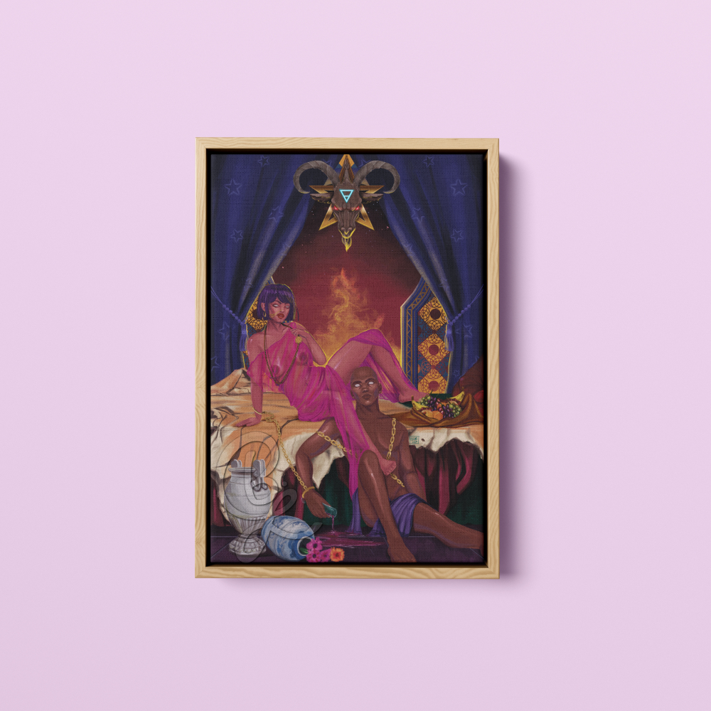 Devil Canvas Print with Natural Wood Frame