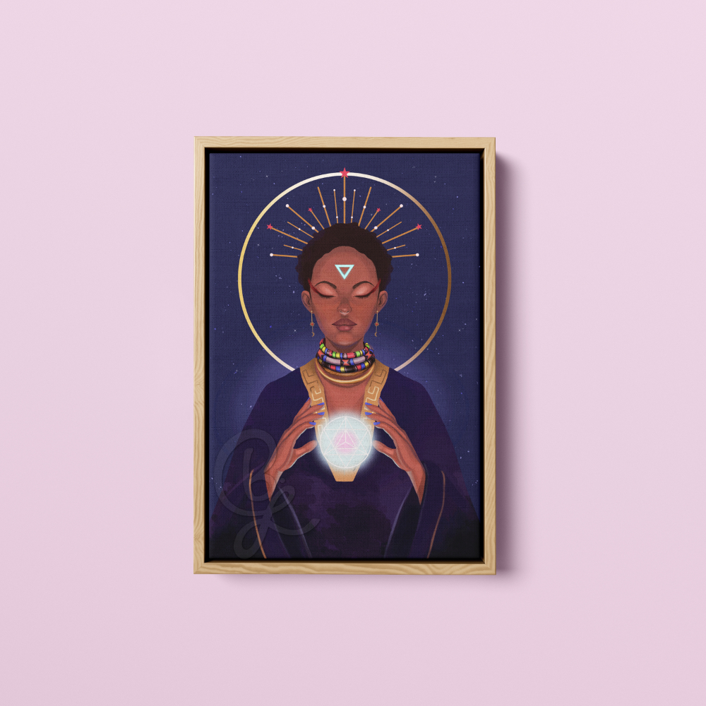 High Priestess Canvas Print Natural Wood Frame