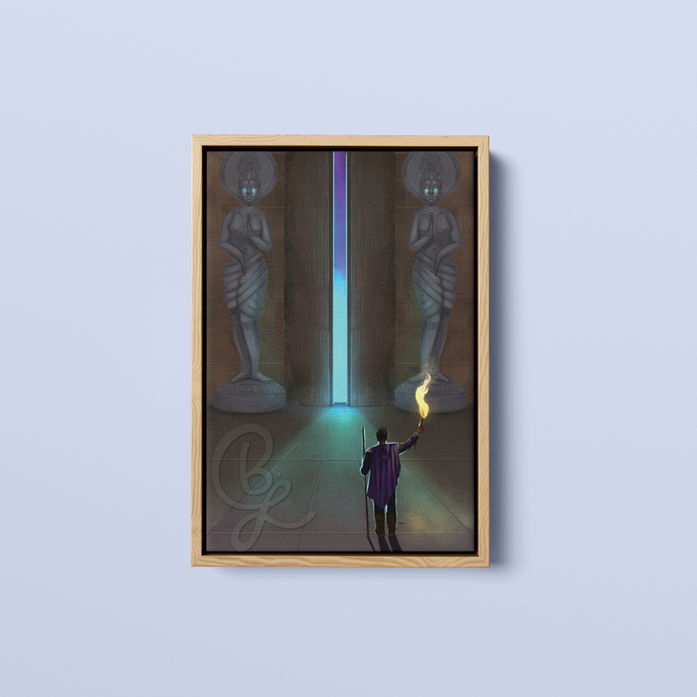 Knight of Wands Canvas Print in Natural Frame