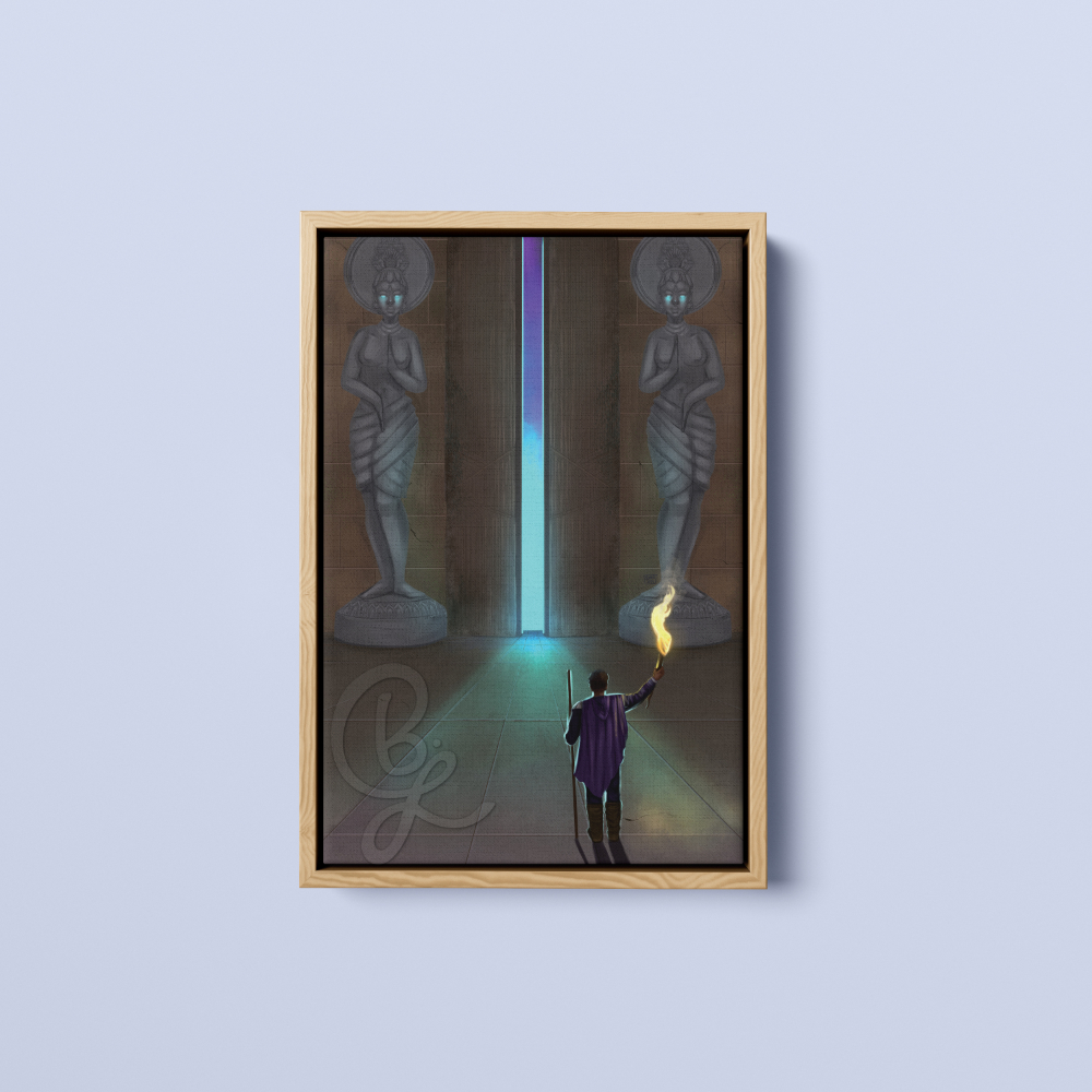 Knight of Wands Canvas Print in Natural Frame