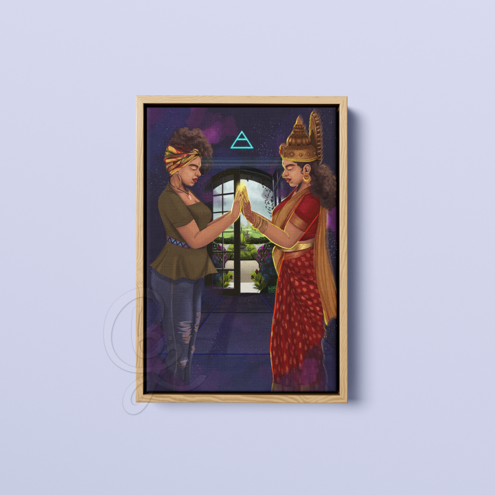 Lovers Premium Canvas Print with Natural Wood Frame