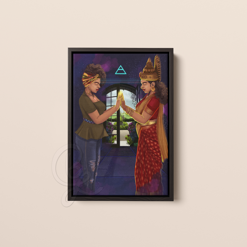 Lovers Premium Canvas Print in Black Wooden Frame